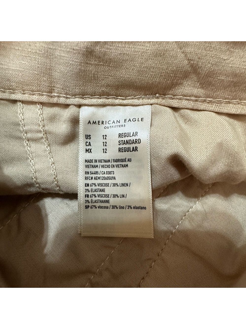 AMERICAN EAGLE HIGH RISE WIDE LEG STRETCH TROUSERS BEIGE WOMEN’S SIZE 12 - Picture 12 of 15